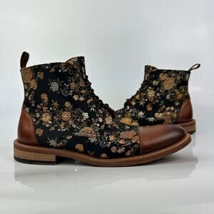 Taft The Jack Eden Cognac Ankle Boots Men's Size 10 Floral Jacquard Leather Toe